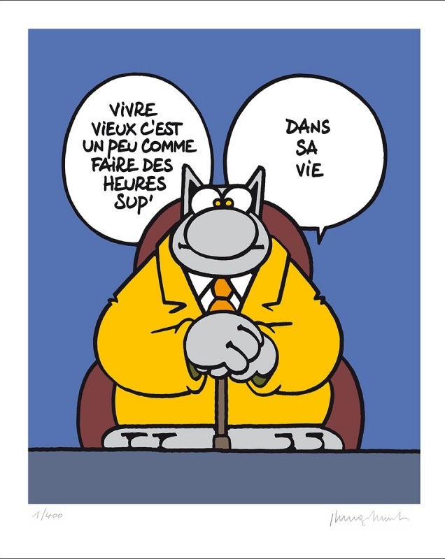 Geluck - Le Chat HEURES SUPP' (Sérigraphie 50X40 N&S)