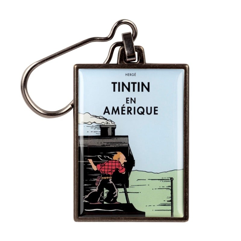 Tintin Porte-clé métal - Couverture T03 En Amérique N/B colorisée
