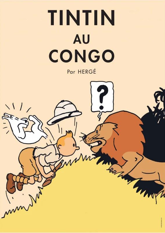 Poster Hergé Couv Les aventures de Tintin N/B Colorisé T02 - Tintin au Congo (50x70)