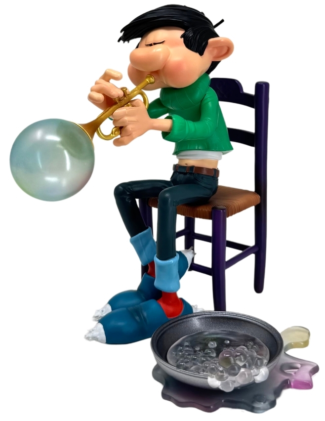 Figurine résine Gaston Lagaffe - Les inventions : La trompette à savon (Collectoys)
