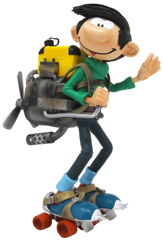 Figurine résine Gaston - Les inventions : Les patins à moteur (Collectoys)