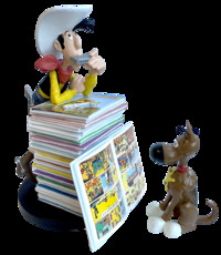 Figurine résine Lucky Luke & Rantanplan - Pile de livres (Collectoys)