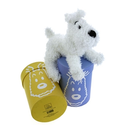 Peluche Tintin - Milou souple 20cm boite bleue ou jaune