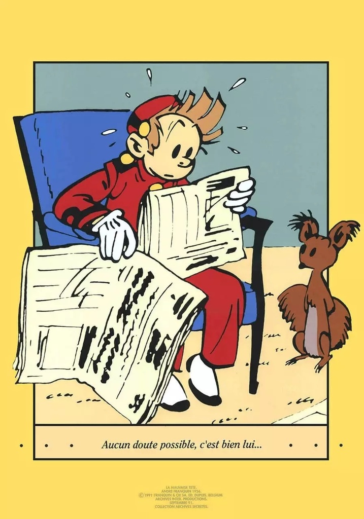 Sérigraphie Franquin - Spirou lisant - 35x50