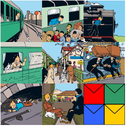 CP Hergé Set de 8 cartes - Tintin et les trains