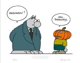 Geluck - Le Chat Halloween ? (Sérigraphie 40X50 N&S)