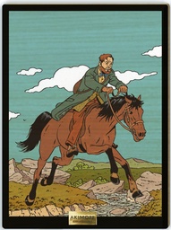 Tableau en bois Blake & Mortimer - Signé Olrik - Mortimer cavalier expérimenté